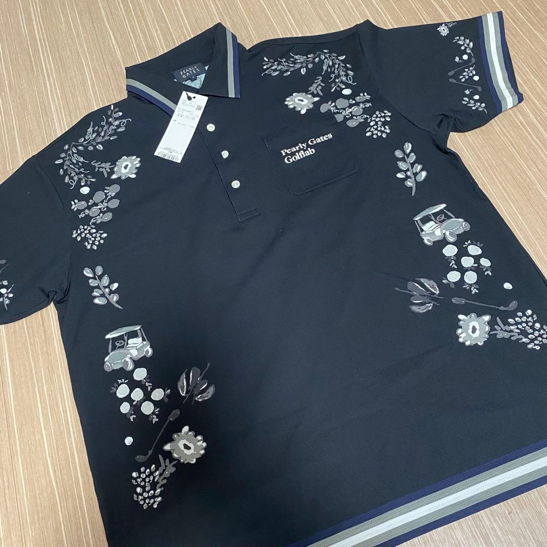 新品タグ付き　Pearly Gates 花柄ポロシャツ ネイビー　サイズL