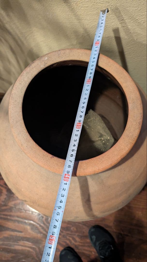 【貴重品】陶器の壺 縄文時代手書き模様 ベージュ