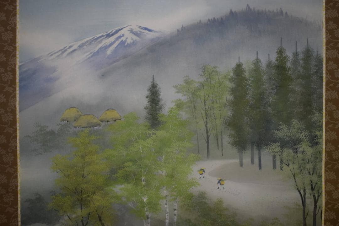 真作/小谷苔明/緑韻/早春図/桐共箱太巻二重箱付/布袋屋掛軸HE-928