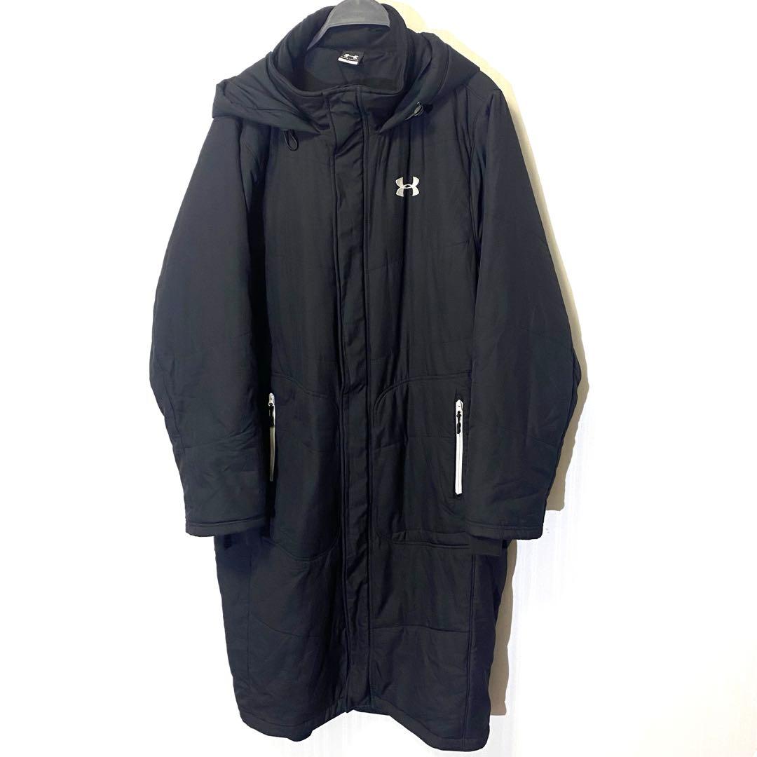 ★UNDER ARMOUR★刺繍ロゴ ベンチコート 中綿 ロング ブラック XL