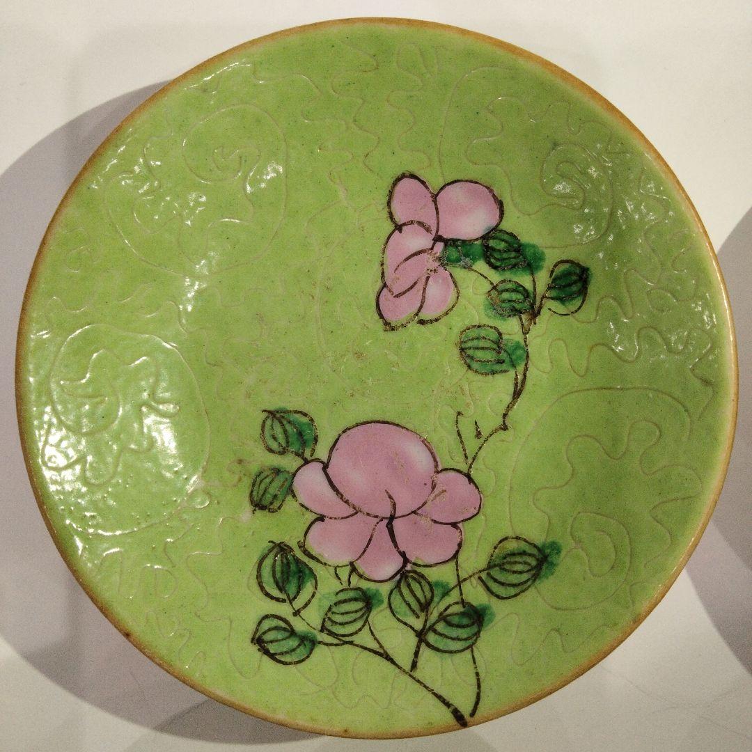 w172-3　中国古い小皿　清朝　新渡南京　十綿手４枚　A