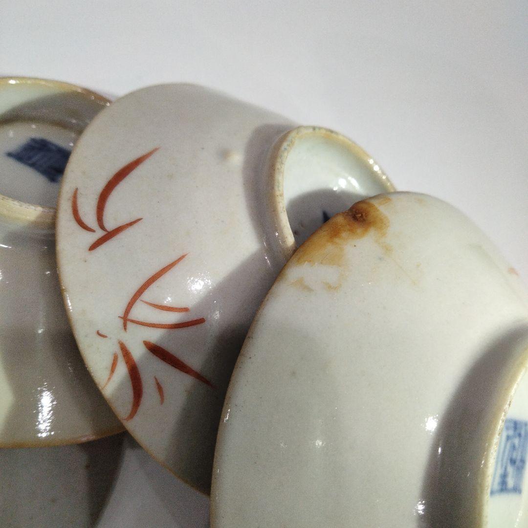 w172-3　中国古い小皿　清朝　新渡南京　十綿手４枚　A