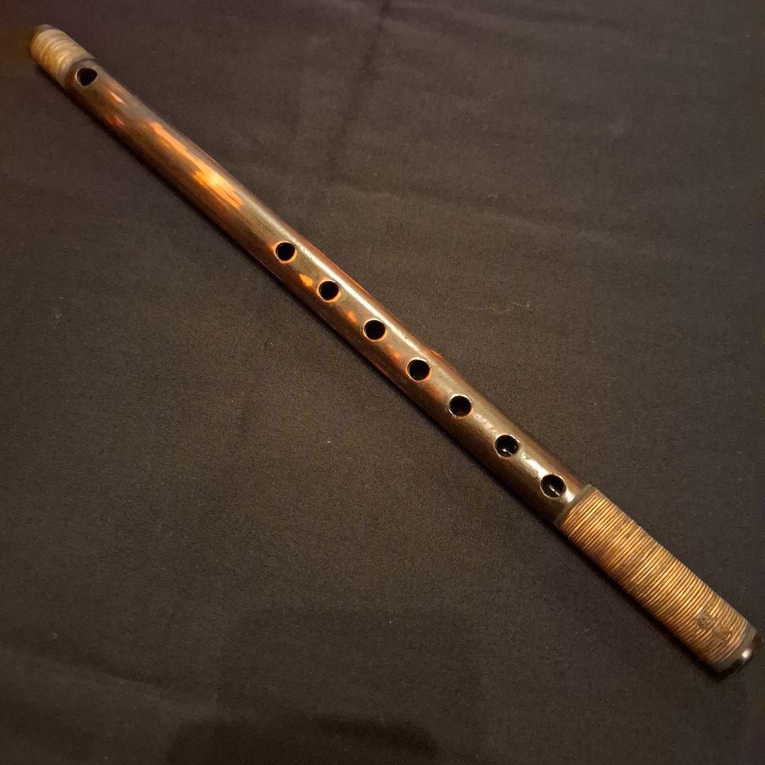 篠笛　古典調　7穴　五本調子　天地籐巻き　極太管　燻風仕上げ　爆鳴