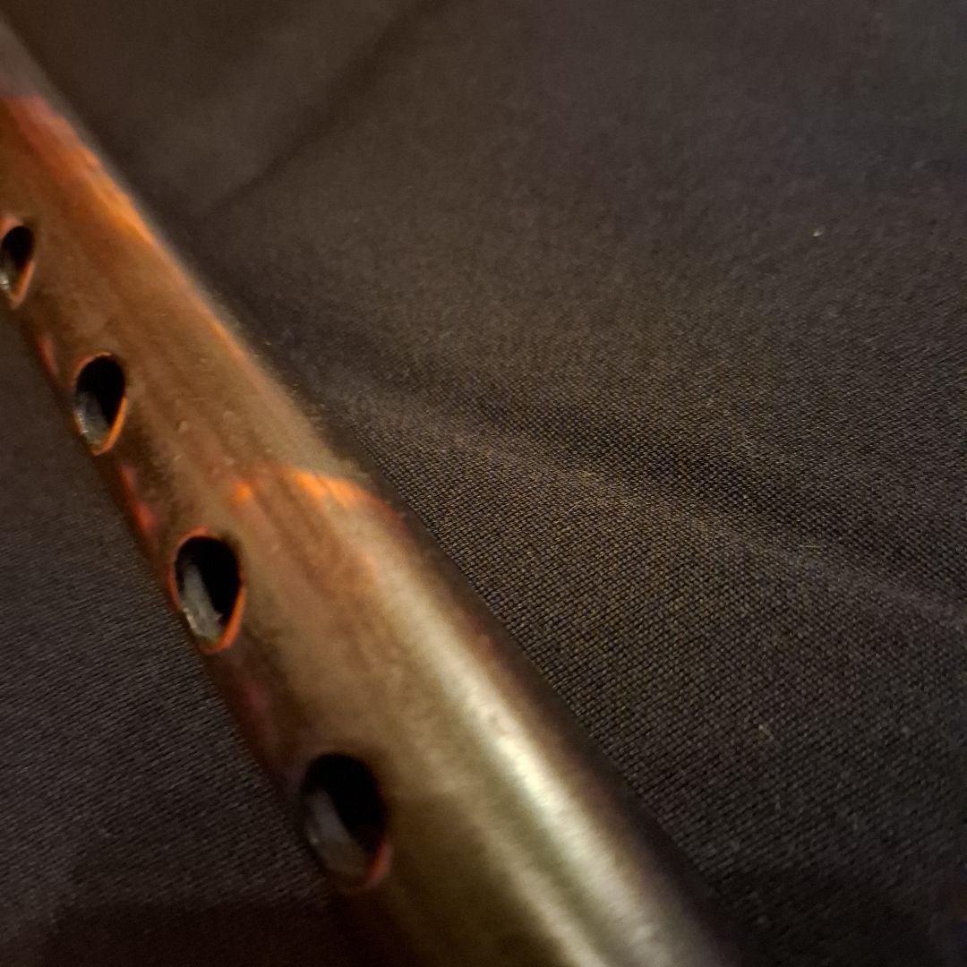 篠笛　古典調　7穴　五本調子　天地籐巻き　極太管　燻風仕上げ　爆鳴