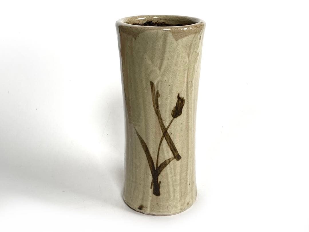 陶芸家　人間国宝　濱田庄司　浜田庄司　花生　花入　花瓶　トウキビ文　筒花入　共箱