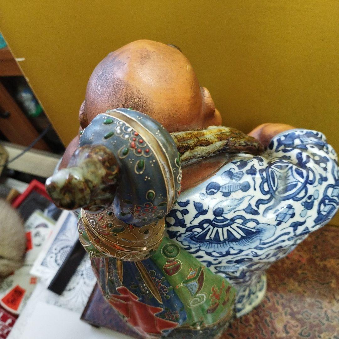 九谷焼陶器 青手 珍品 布袋様 骨董品 招福 高さ ３８ｃｍ