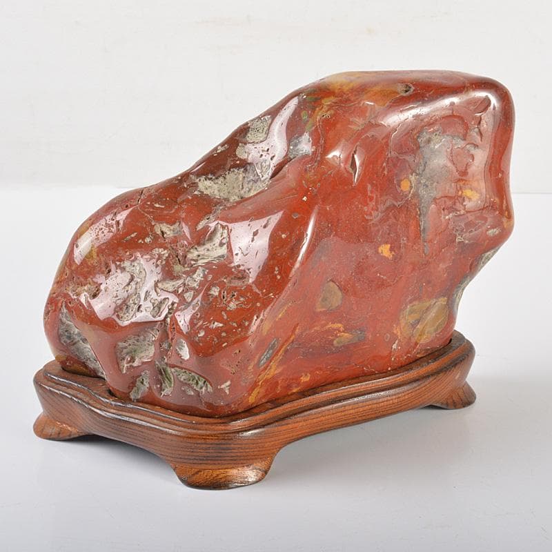 天然石　鑑賞石　佐渡赤玉石　赤石　置物　重さ約2.3㎏　唐木台付　V　R6490
