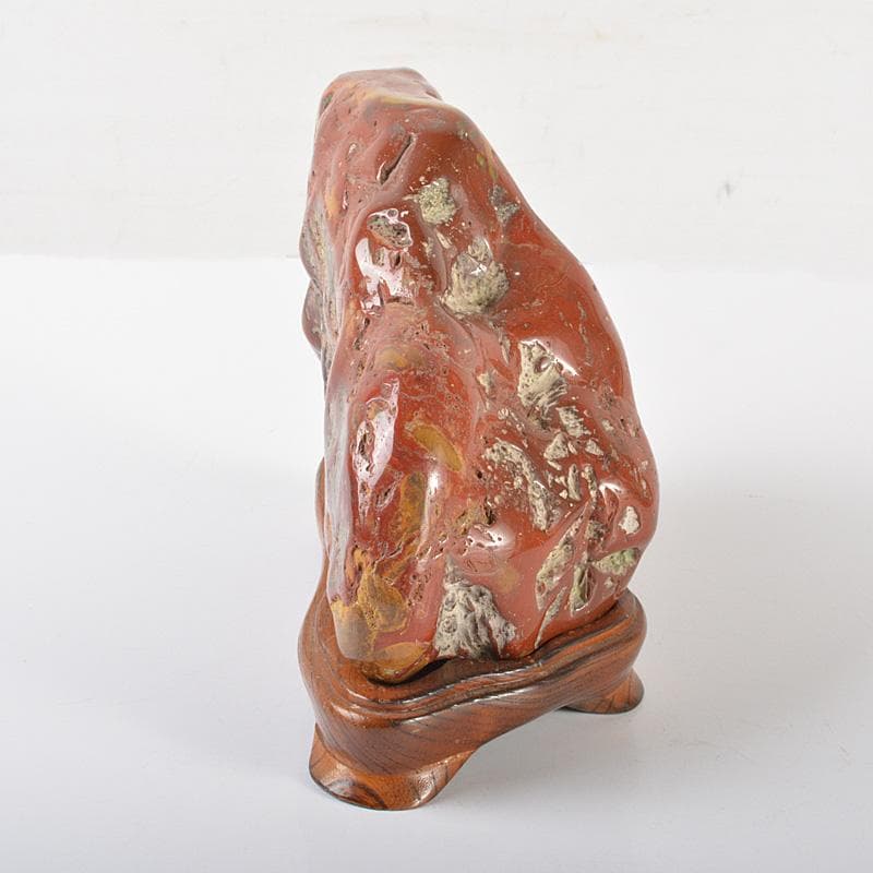 天然石　鑑賞石　佐渡赤玉石　赤石　置物　重さ約2.3㎏　唐木台付　V　R6490