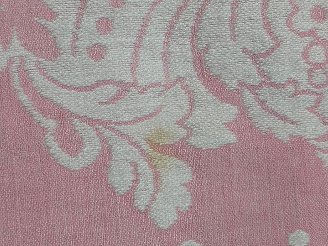 ヴィンテージアンティーク布　ピンク　水玉　テーブルクロス