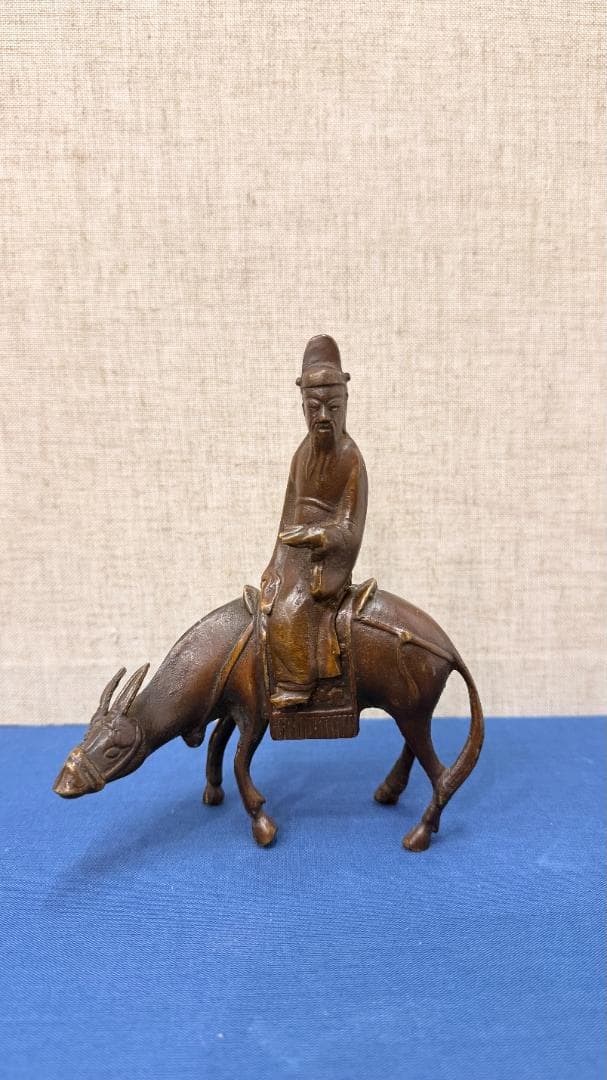 人物騎牛像 銅製置物｜老子風意匠・道教モチーフ｜古美術調・床の間飾り