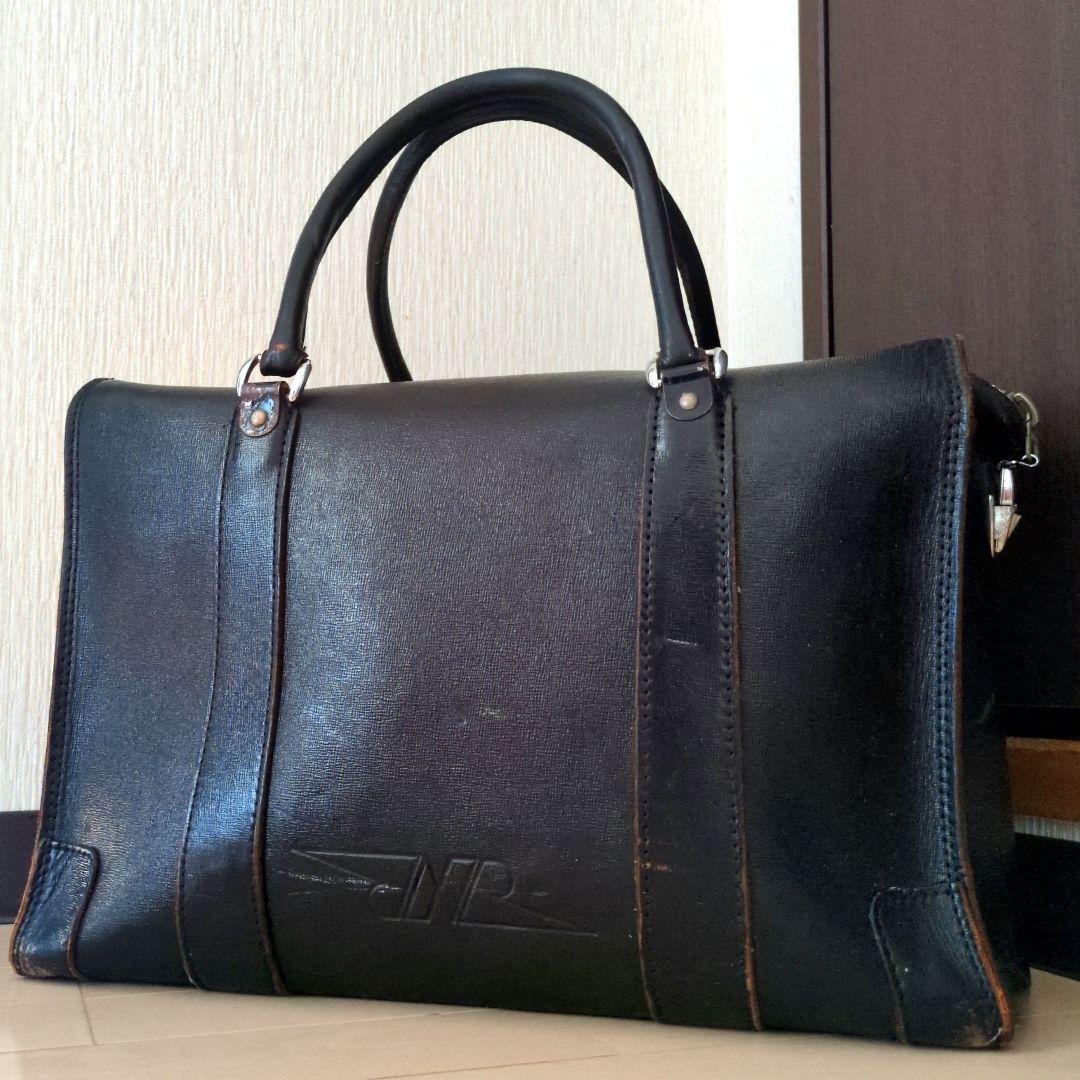 鉄道関連グッズ：鉄道カバン 国鉄 JNR ブラック レザーバック(皮製)当時物