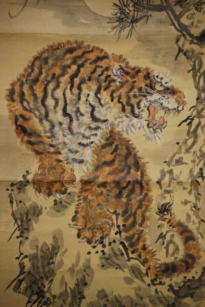 模写/佐伯岸駒/月下猛虎図/布袋屋掛軸HC-662