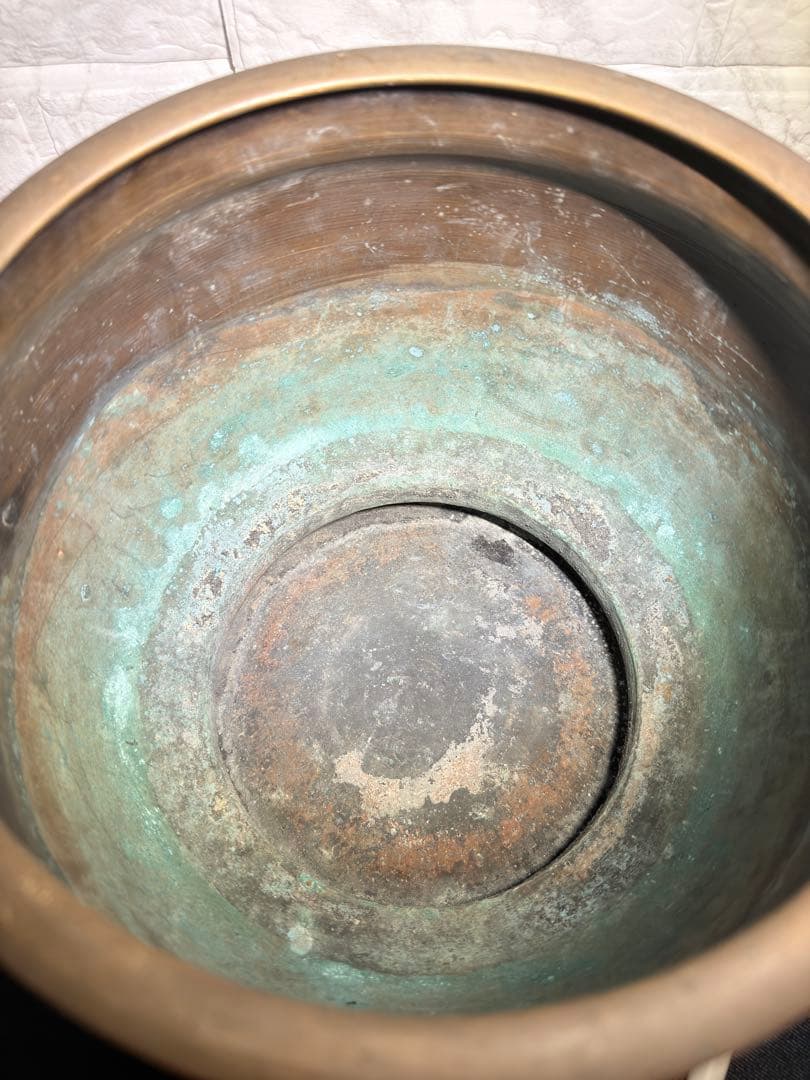 【極希少】 象双耳 真鍮製 火鉢 圧巻の細密彫刻 時代物 古美術 睡蓮鉢にも