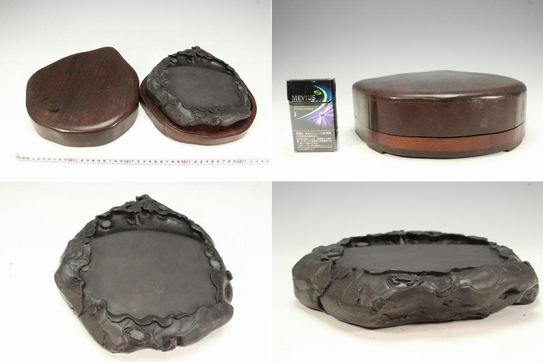 中国美術 硯 蓮 端渓 紫檀箱 文房具(K-LC729)