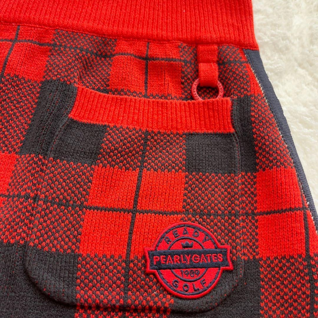 美品 パーリーゲイツ　セットアップ　モックネック　スカート　レッド　チェック