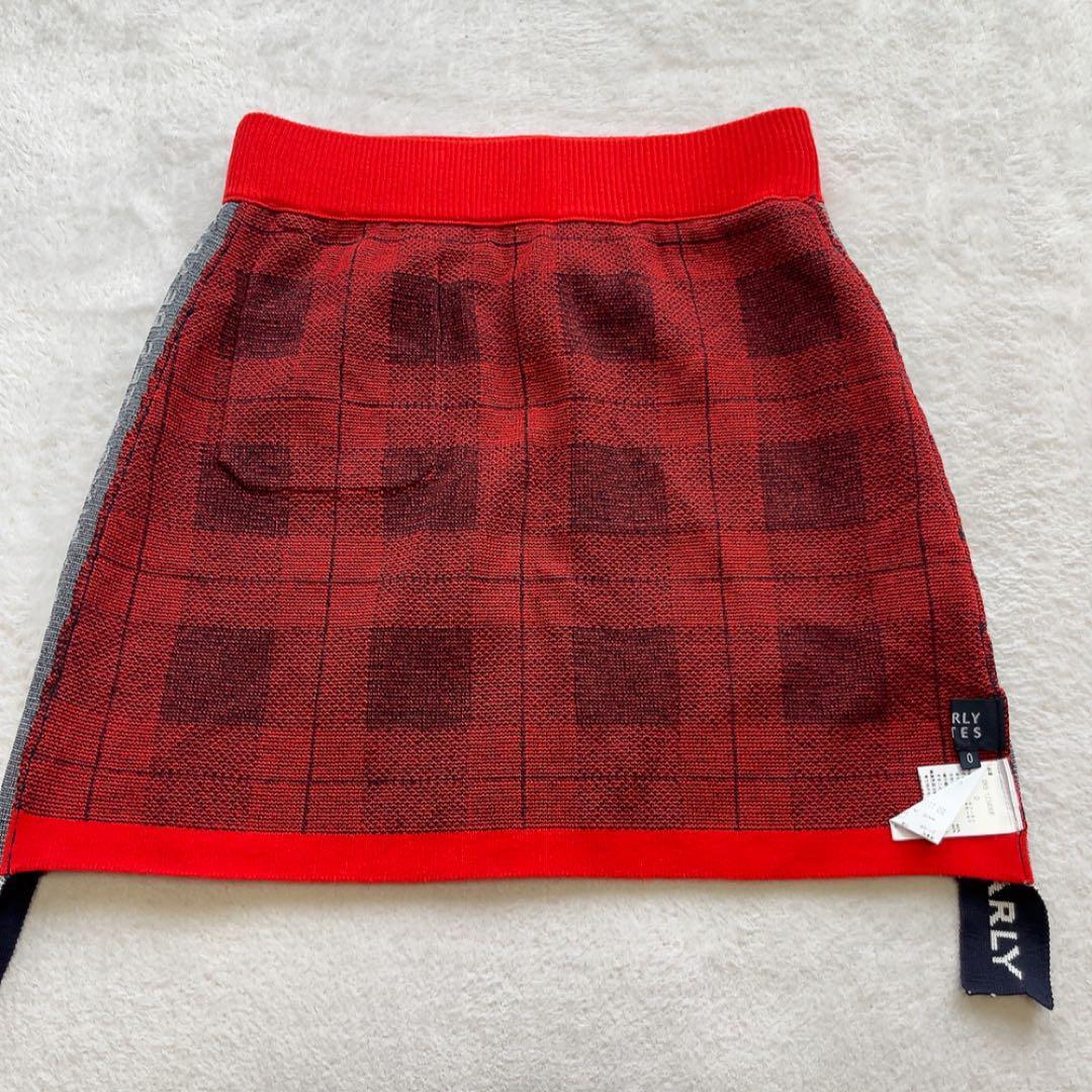美品 パーリーゲイツ　セットアップ　モックネック　スカート　レッド　チェック