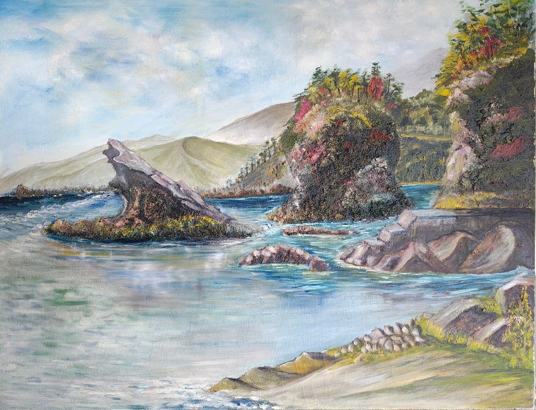 【F50号 大型原画】日豊海岸 油彩画「秋-海辺の想」宮崎 大分 風景画 店舗