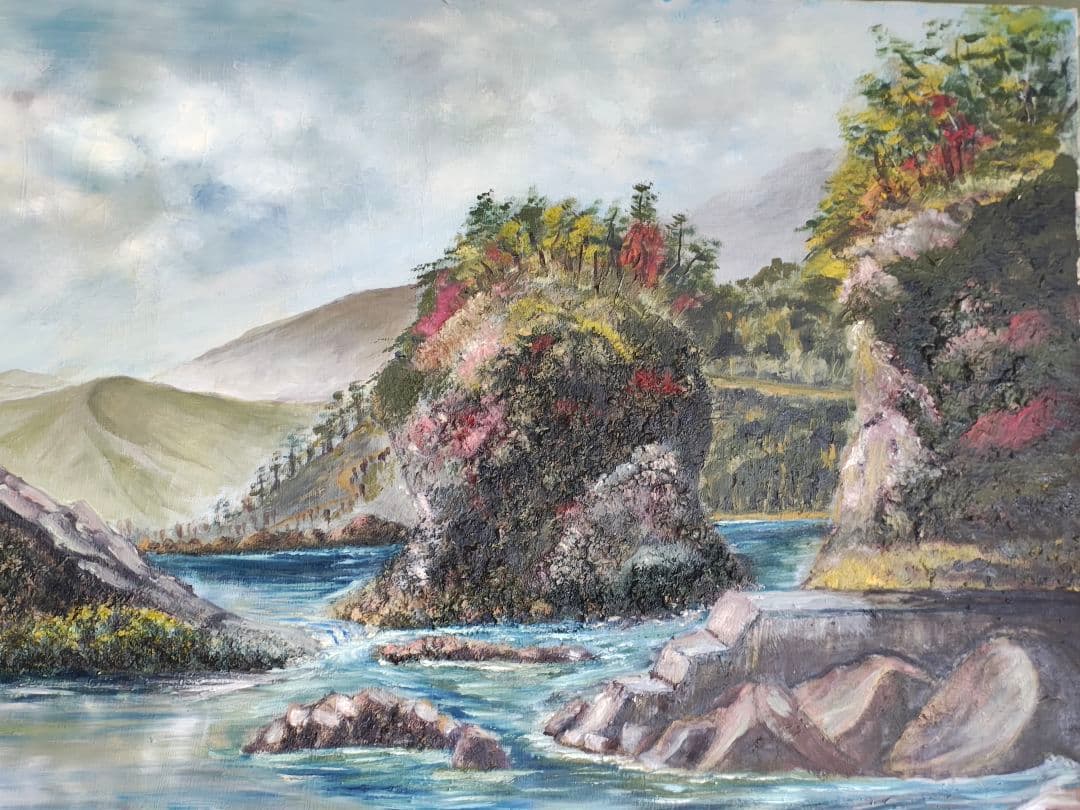 【F50号 大型原画】日豊海岸 油彩画「秋-海辺の想」宮崎 大分 風景画 店舗