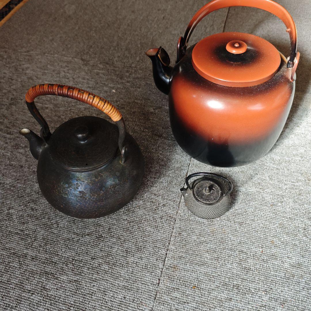 茶道具　銅製薬缶　鉄瓶　三点セット