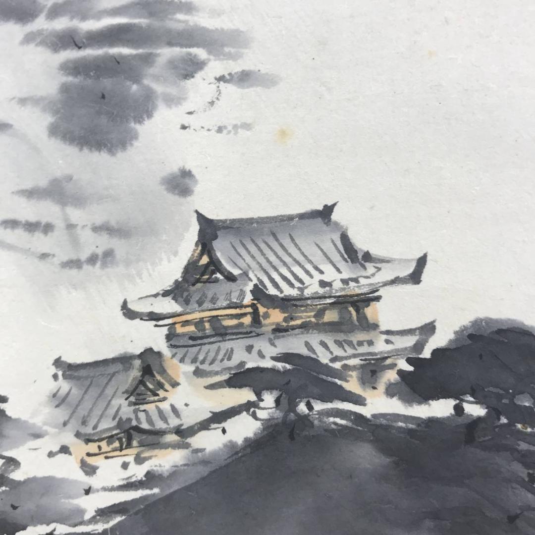 真作/朝見香城/山水図/城図/掛軸/名家伝来/AE-18