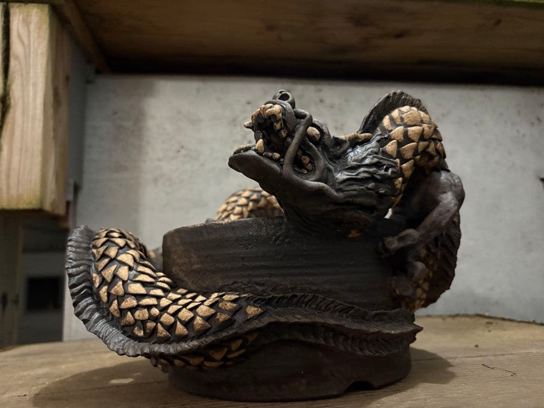 龍　盆栽鉢　彫刻 陶芸　作家鉢　芸術品　入手困難