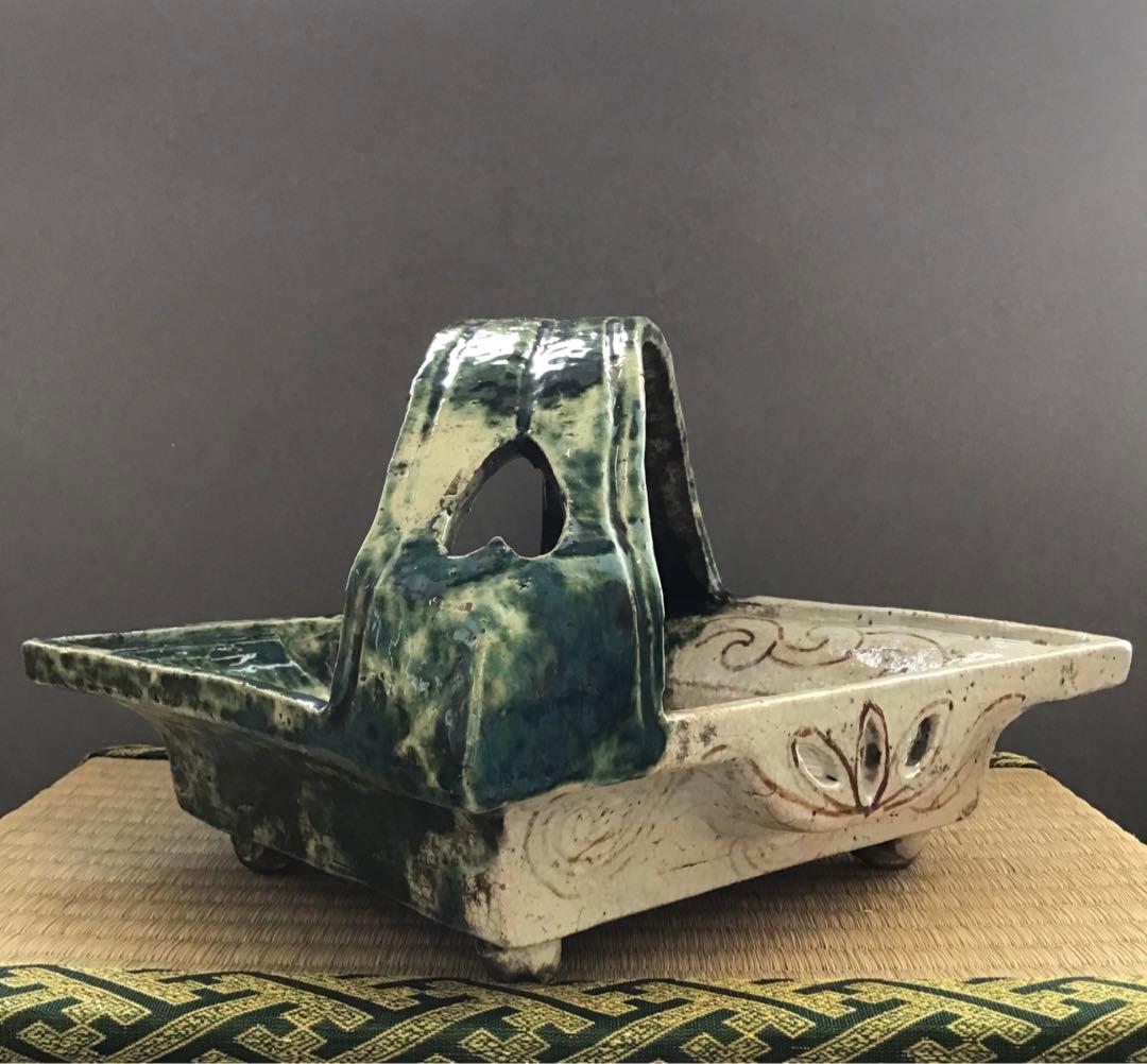 茶道具　菓子器　織部　透入手鉢　横井米禽作　共箱　S1013TH