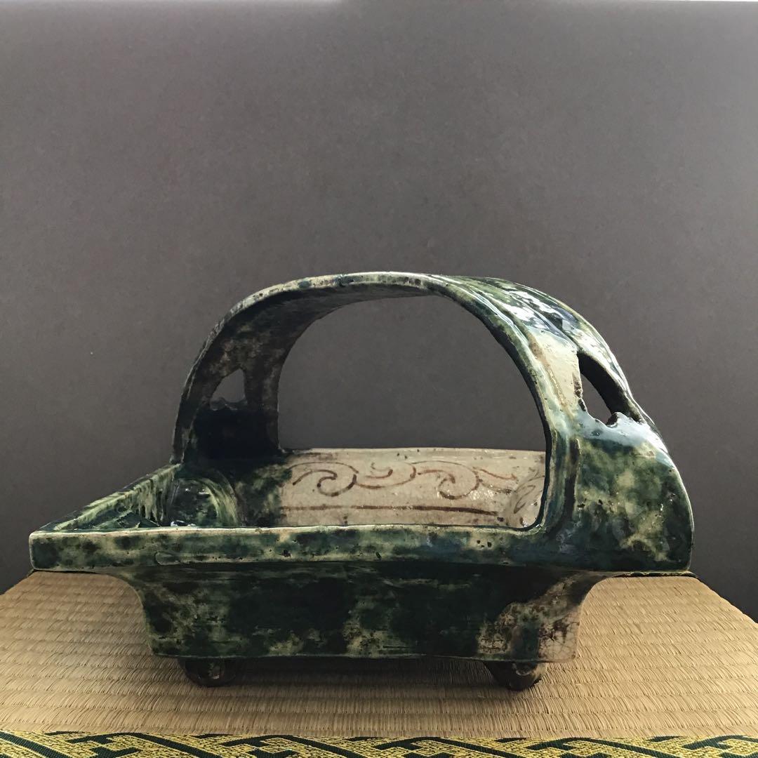 茶道具　菓子器　織部　透入手鉢　横井米禽作　共箱　S1013TH