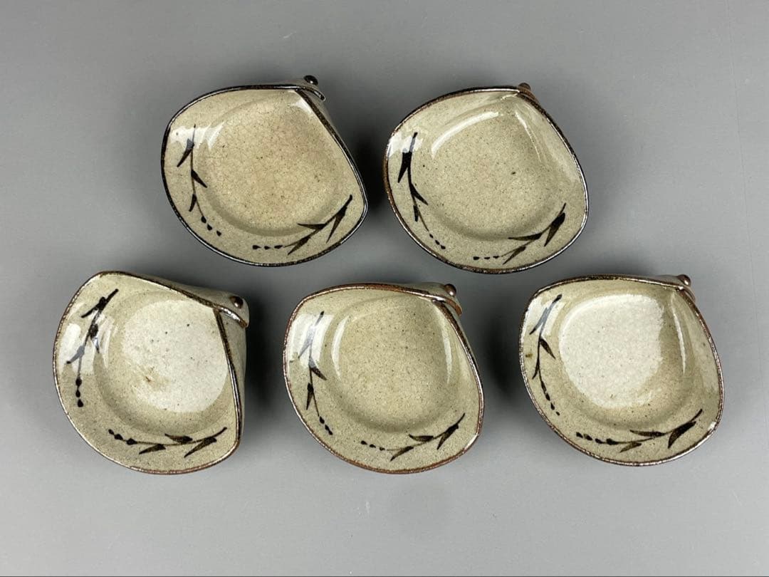 絵唐津草文皿 十三代中里太郎右衛門窯 向付 懐石料理 銘々皿 5客 貝殻 唐津焼