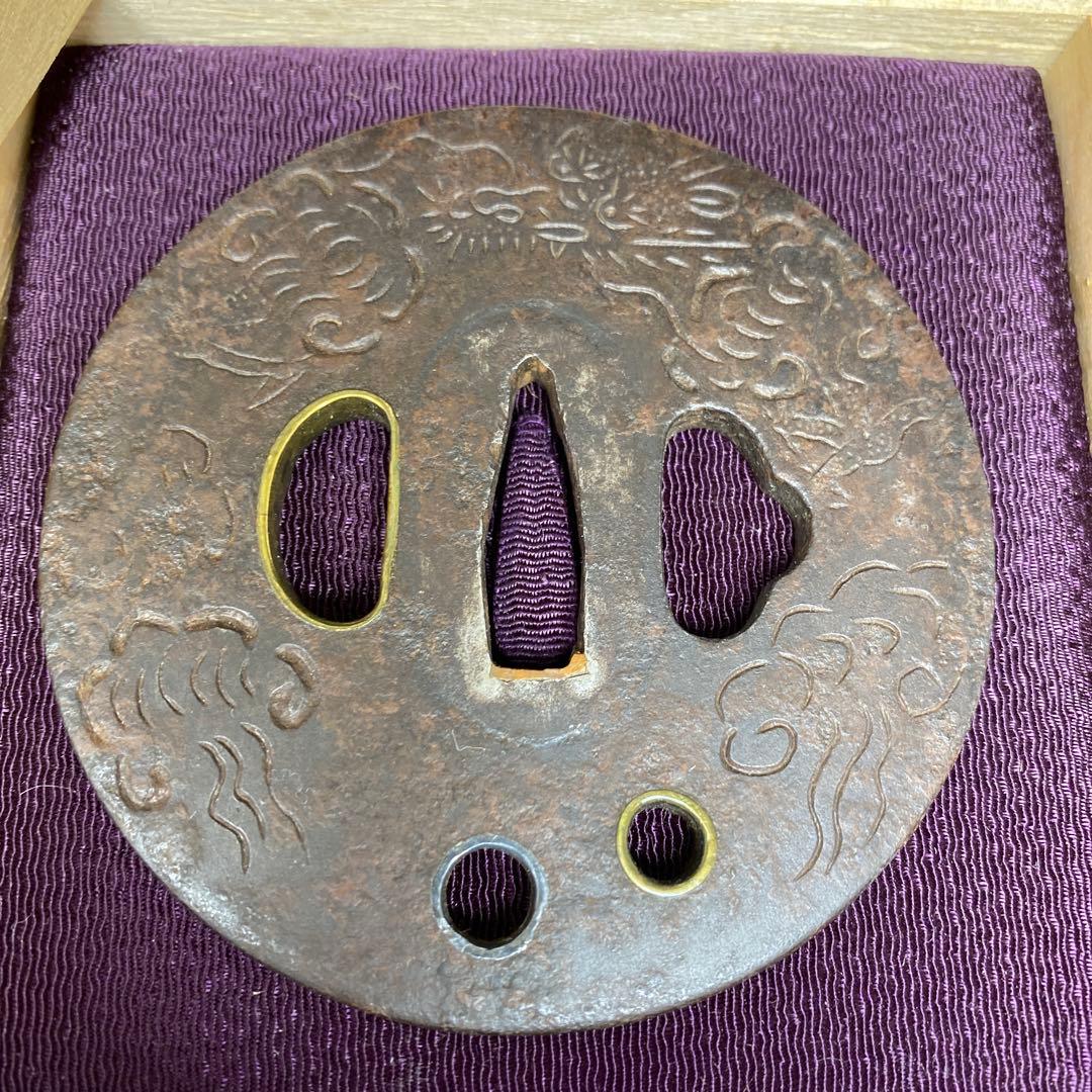 江戸期　雲龍図　金銀入　大形鍔　共箱　183g タエチ　東さ7-0310☆2F