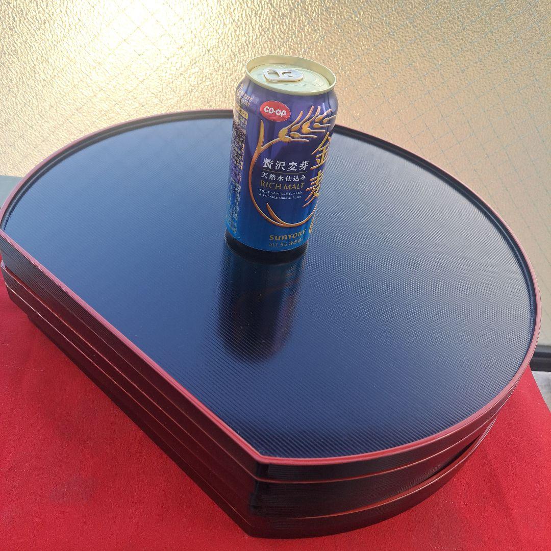 【越前漆器　尺3サイズ　 両面半月膳×6客】天然木製　長期保管品