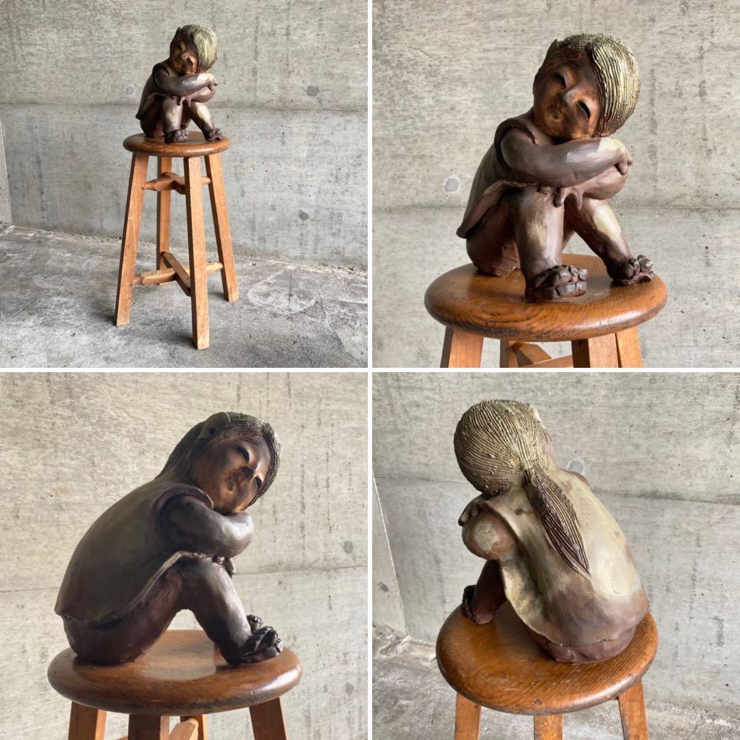 童子 子供 わらべ 像 陶器 陶芸 彫刻 置物 工芸品 和風 オブジェ レトロ