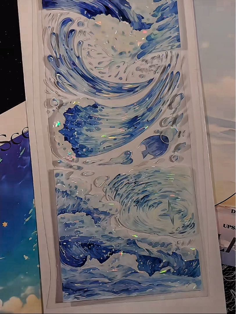 【8575】海外　マステ　3/5/巻売り　貝殻光マスキングテープ　海　波