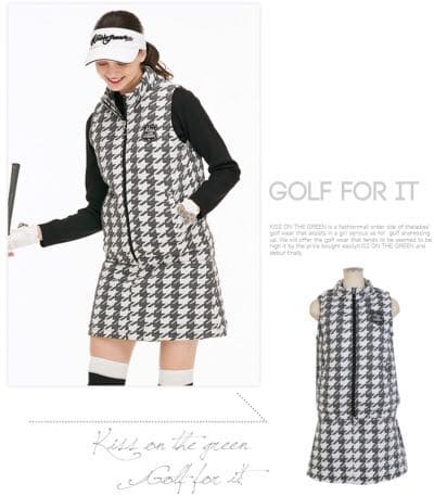 千鳥格子柄裏キルトベスト＆スカート上下セット スカートセットアップ