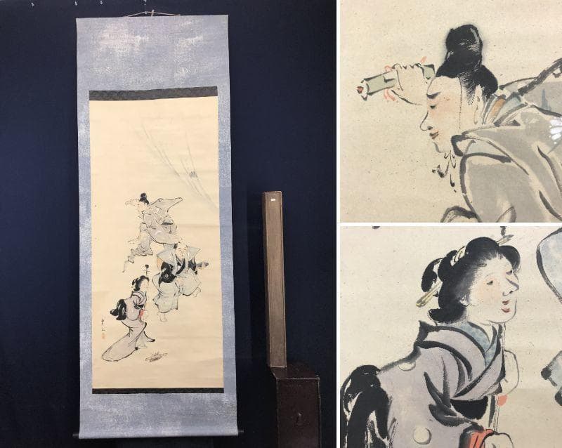 【真作】渡辺東山/忠臣踊図/人物図/掛軸/名家伝来/AC-536