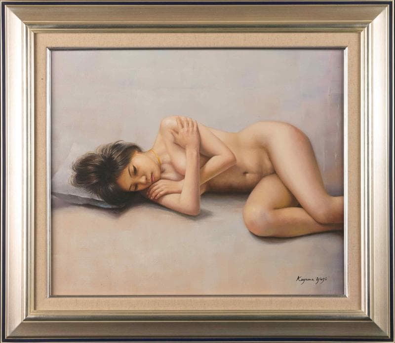 加山雄三　油彩　肉筆『裸婦』表サイン　裏サイン　F8号　額装　z68