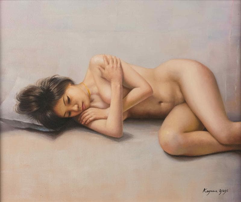 加山雄三　油彩　肉筆『裸婦』表サイン　裏サイン　F8号　額装　z68