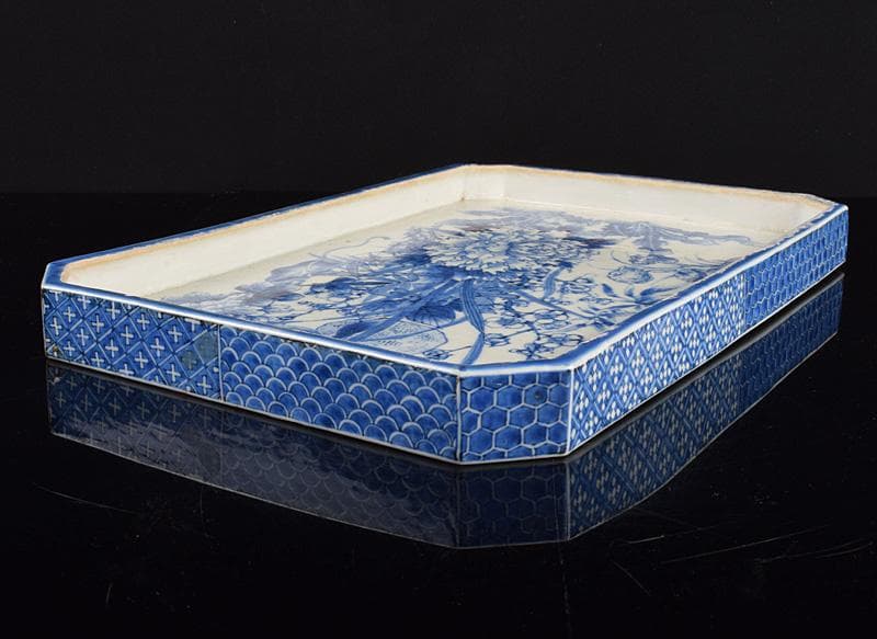 ドラ公式アカウント　中国　青花四君子草花文　長角皿　C　R3355