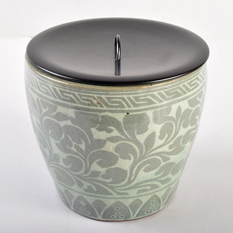 韓国　水広陶窯　李貞夏作　高麗青磁　花文　水指　合わせ箱　V　R7713B