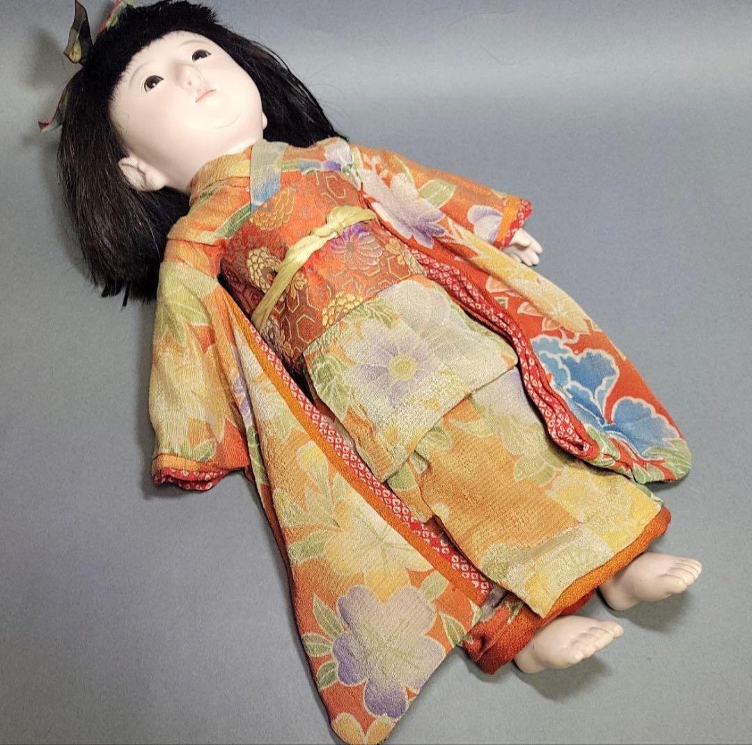 【市松人形　國光作】リボンの女の子　ガラスケース入　宅急便発送