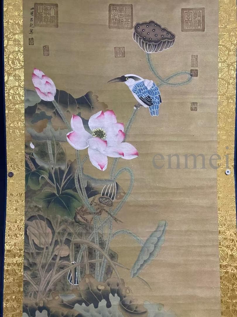 中国古美術・旧藏 明代風・吕紀款・花鳥図・四尺中堂掛軸・手描き・水墨手彩・宣紙