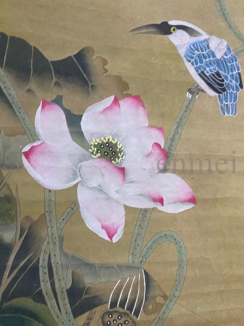 中国古美術・旧藏 明代風・吕紀款・花鳥図・四尺中堂掛軸・手描き・水墨手彩・宣紙