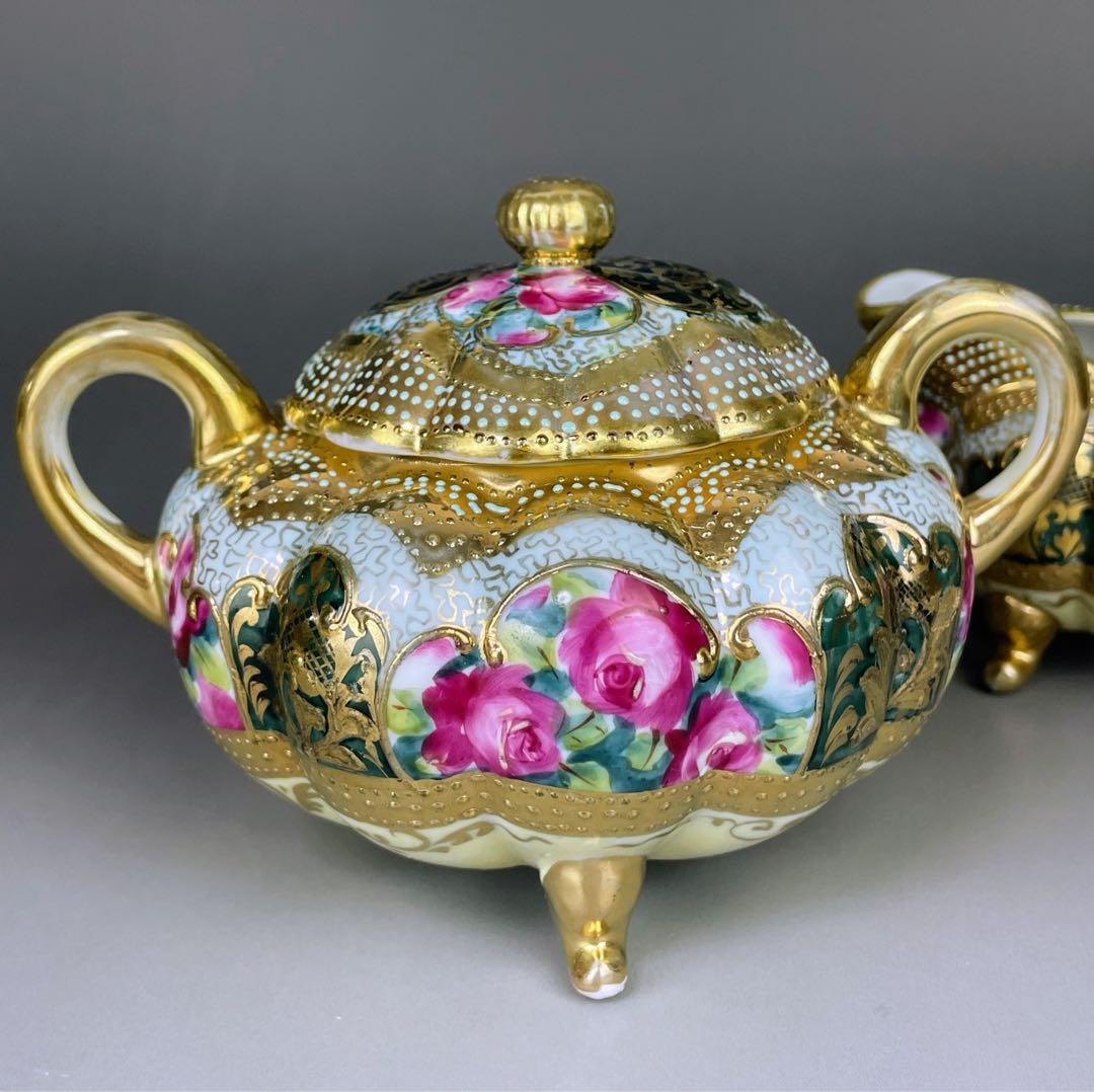 【専用】オールドノリタケ 薔薇紋 ビード盛り シュガーボウル クリーマー