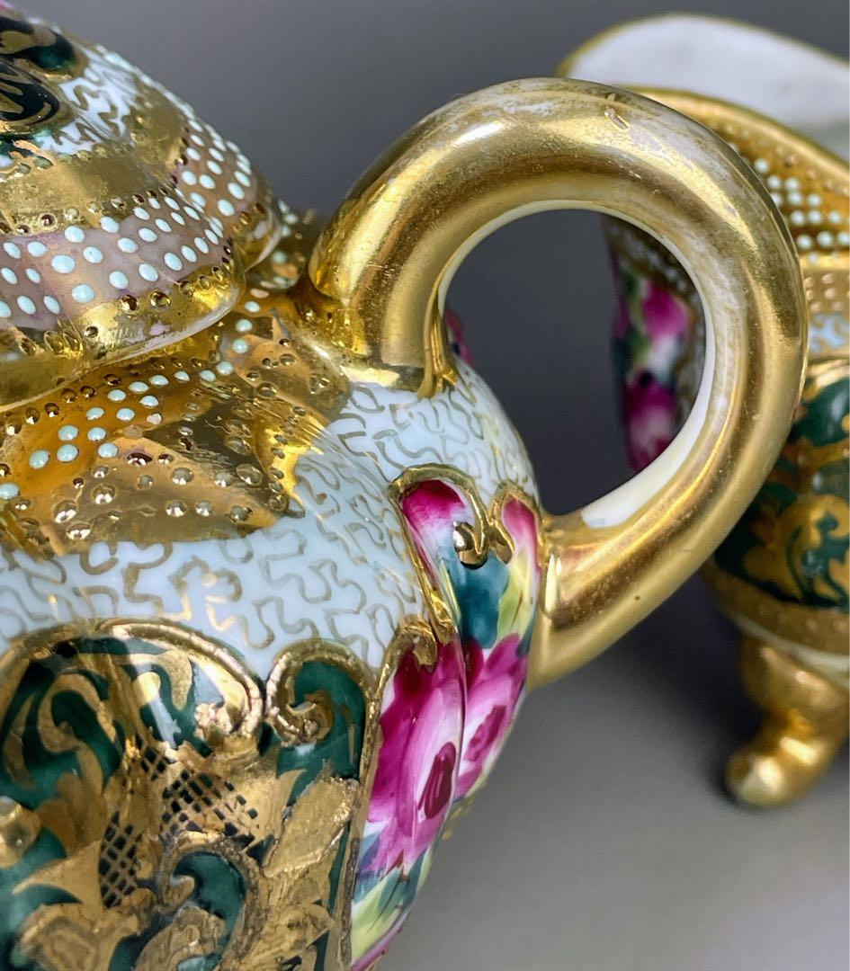 【専用】オールドノリタケ 薔薇紋 ビード盛り シュガーボウル クリーマー