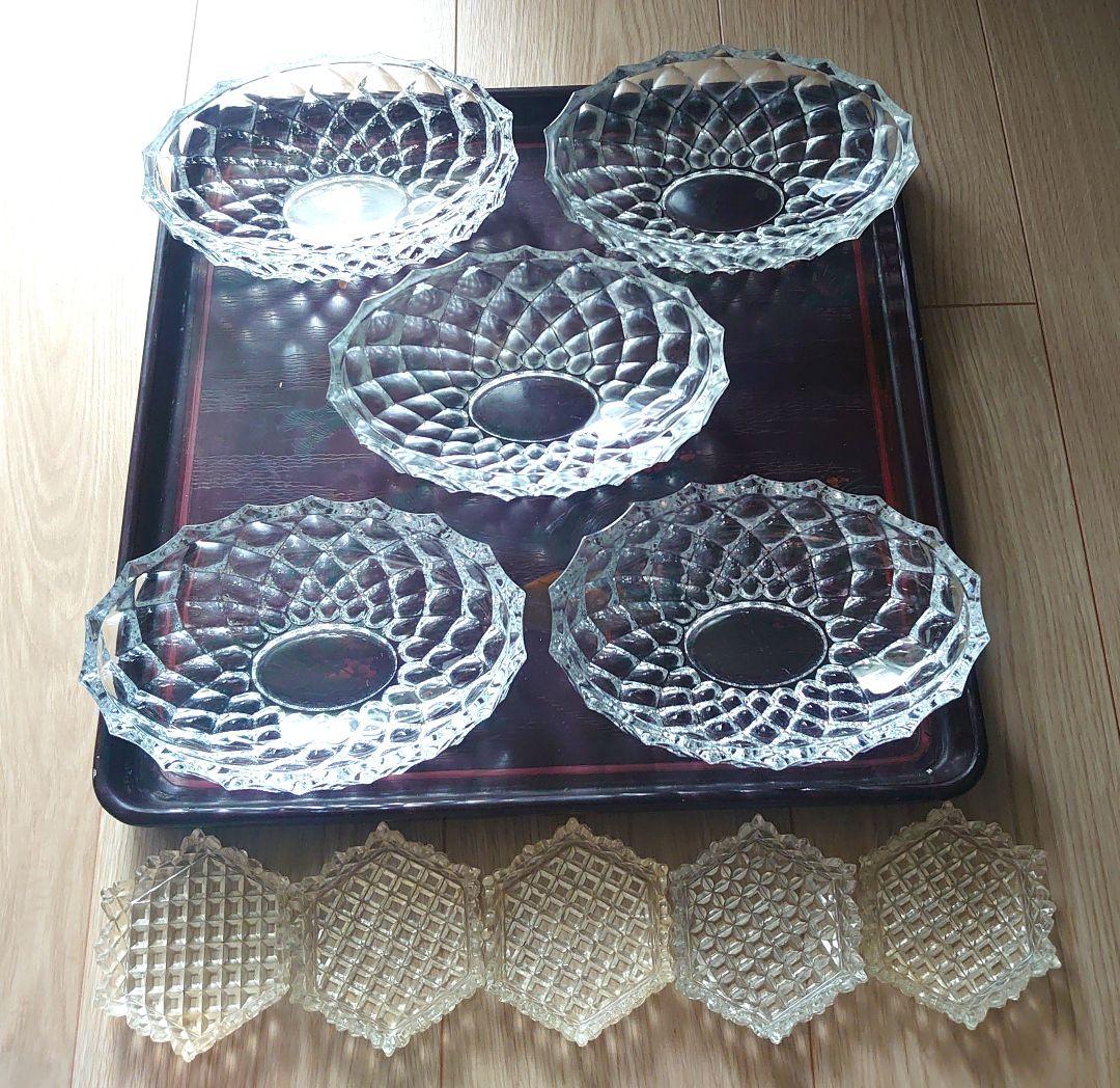 は*る様 ギヤマン　極厚ガラス 向付 5枚 猪口5枚