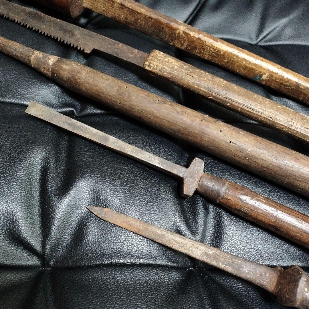 古道具 5点 アンティーク 鉋 鋸 ノミ 昭和 レトロ ジャンクガーデン
