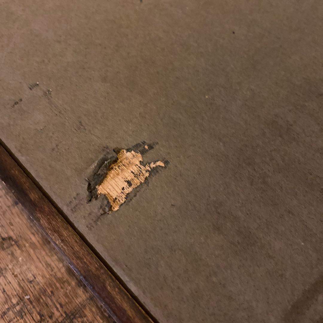 江戸時代っぽい街並み 綺麗なブルーの横長油彩・額装／サイン有・作家不詳