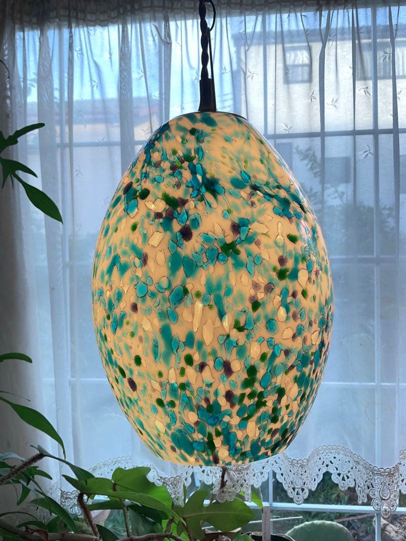 1960年代ヤマギワ・オリジナル「エッグ型ペンダントランプ」スターダストブルー