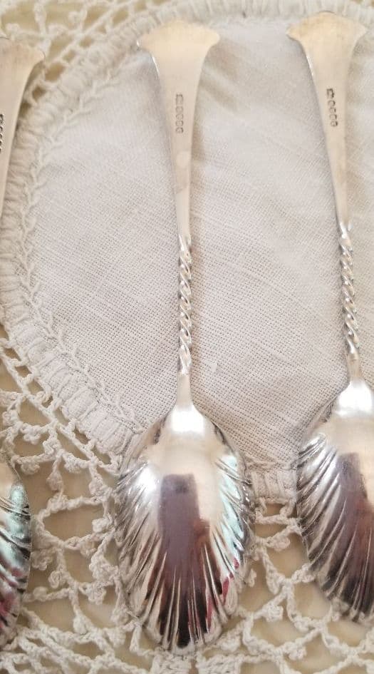 英国アンティーク❤️純銀シェルスプーン5本（ホールマーク有）