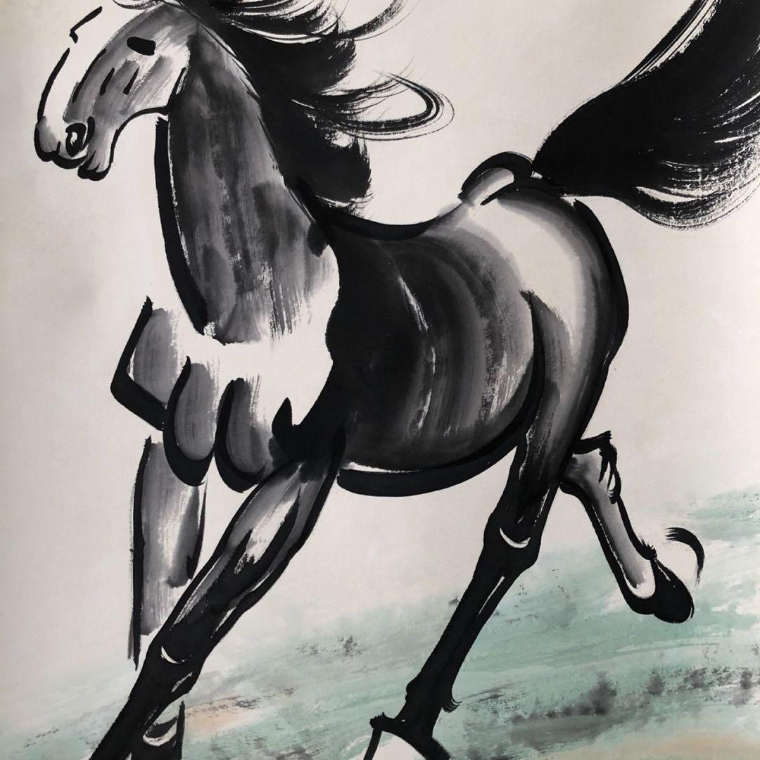 徐悲鴻 馬図 四条屏 純手描き 水墨画 表装済み（4枚セット）