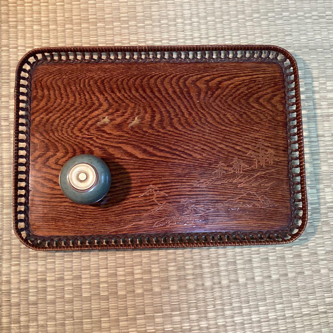 煎茶盆　③ 編み込み縁取り四方盆